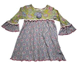 Flit & Flitter Girls Dress 3T Paisley Bell Sleeve Boho Floral 100% Cotton